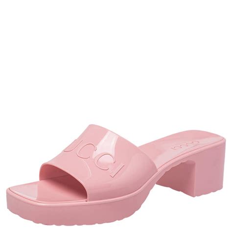 gucci pink slide heels|gucci slides size 14.